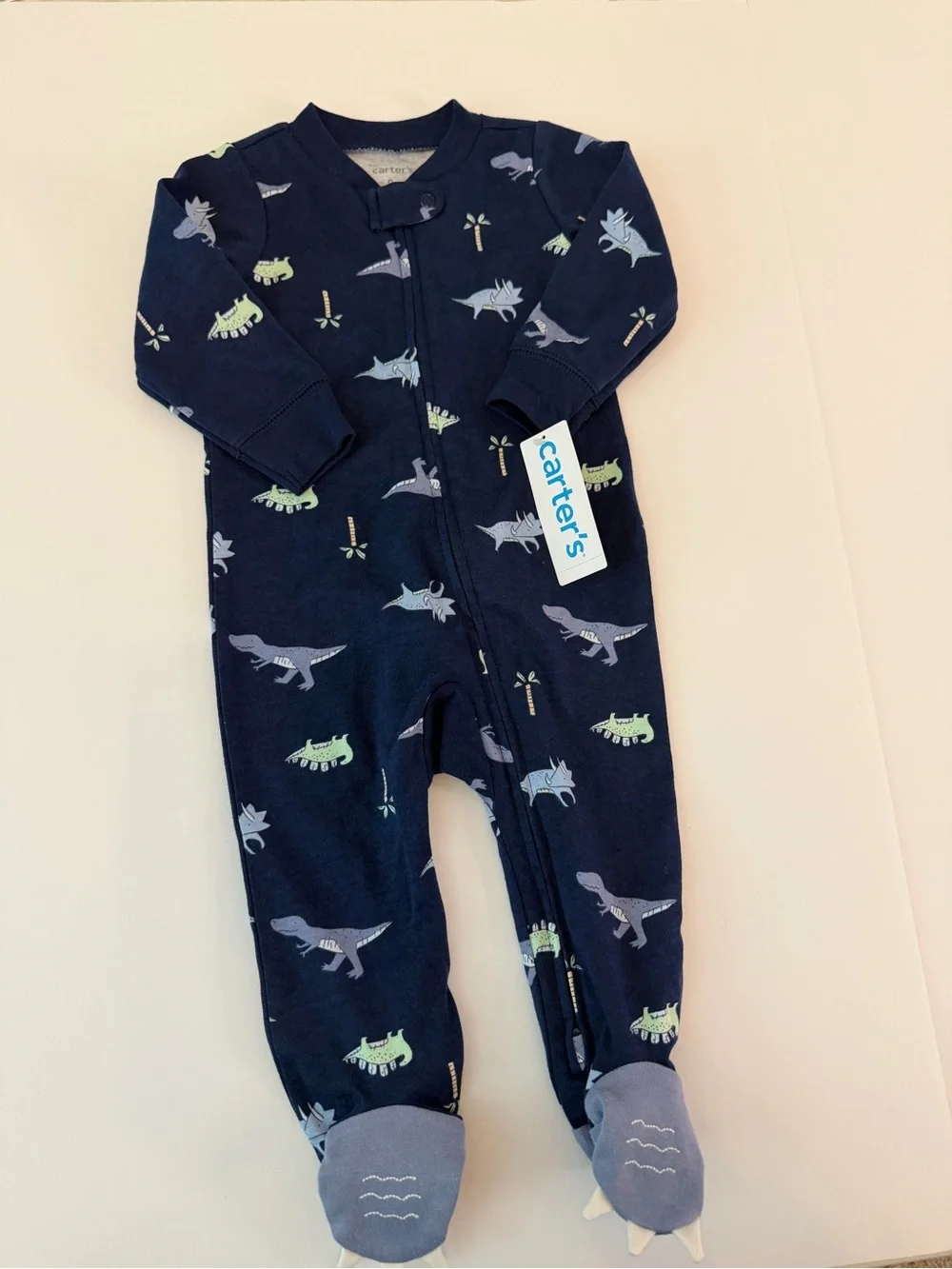 Carter’s Baby Boy Dinosaur Footed Sleeper Pajamas 9M NWT Navy